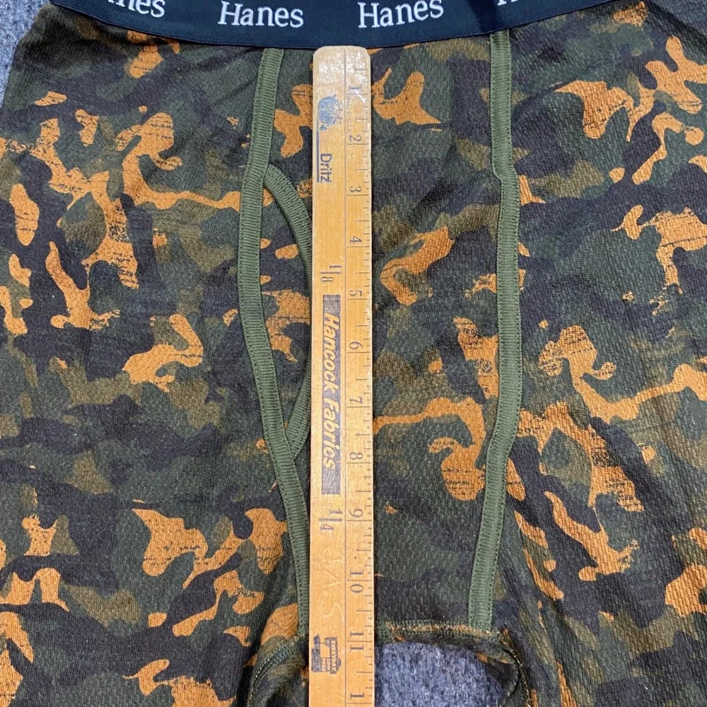 Hanes Originals Thermal Long John Pants Sz S Mens Green Camo Waffle Knit Bottoms